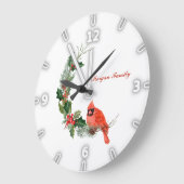 Red Kardinaal Bird Holly Berry Kerstmis Grote Klok (Hoek)