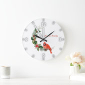 Red Kardinaal Bird Holly Berry Kerstmis Grote Klok (Huis)