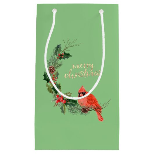 Red Kardinaal Bird Holly Berry Kerstmis Klein Cadeauzakje (Voorkant)