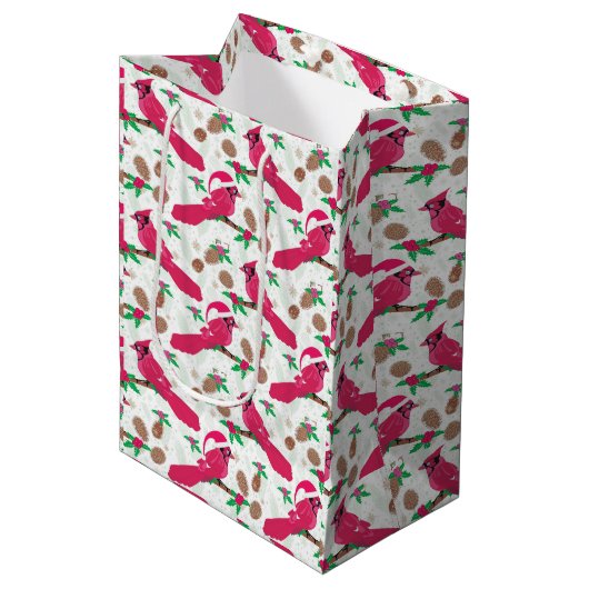 Red Kardinaal Bird santa Medium Cadeauzakje (Voorkant Gekanteld)