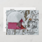 Red Kardinaal Happy Nieuwjaar Briefkaart (Voorkant / Achterkant)