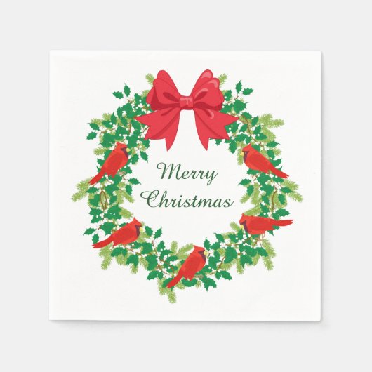 Red Kardinaal Holiday Wreath Servet (Voorkant)