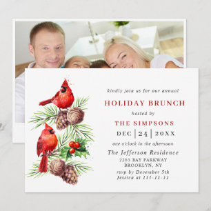 Red Kardinaal Holly Berry kerst HOLIDAY BRUNCH Kaart