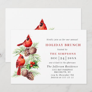 Red Kardinaal Holly Berry kerst HOLIDAY BRUNCH Kaart