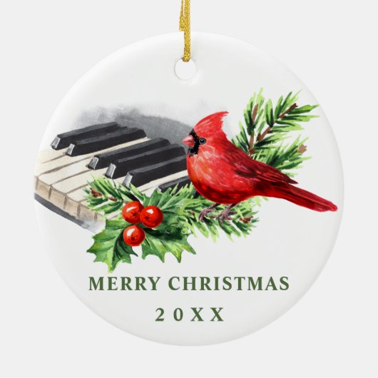 Red Kardinaal Holly Berry kerstfeestdag Keramisch Ornament (Achterkant)