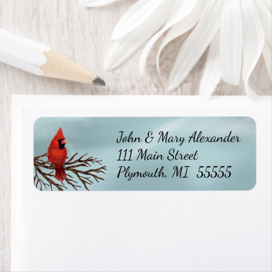 Red Kardinaal kerstenvelop Return Address Lab Etiket (Insitu)