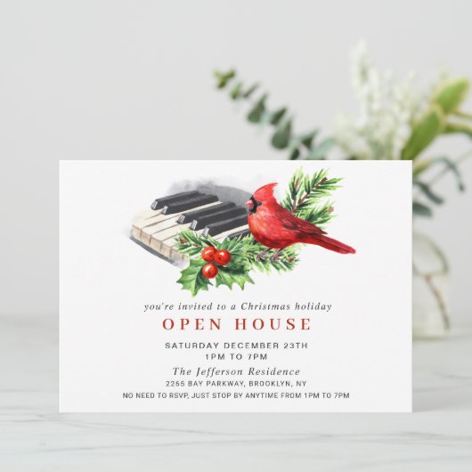 Red Kardinaal kerstfeestdag OPEN HUUSE Kaart (Staand voorkant)