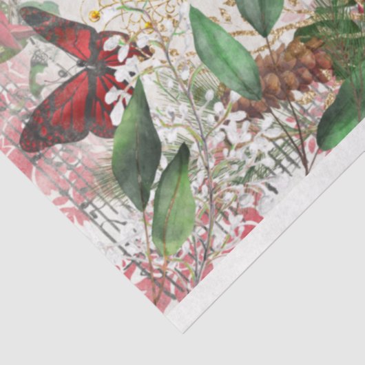 Red Kardinaal kerstwinter Roos Gold Tissuepapier (Detail)