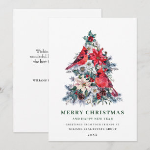 Red Kardinaal Poinsettia Holly Berry Tree Corporat Feestdagenkaart