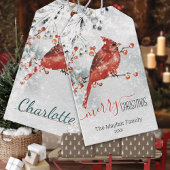 Red Kardinaal Snowy Ilex Berries Kerst Cadeaulabel