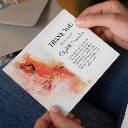 Red Kardinaal Sympathie Funeral Bedankkaart