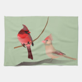 Red Kardinaal Winter Bird Theedoek (Horizontaal)