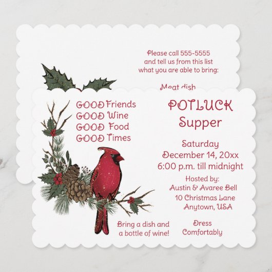 Red Kardinaal Wreated Kerstmis Pot Luck Super Kaart (Voorkant / Achterkant)