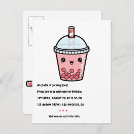 Red Kawaii Bubble Tea Birthday Party Briefkaart