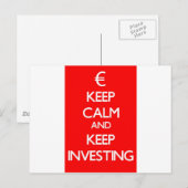 Red Keep Calm en blijf investeren Briefkaart (Voorkant / Achterkant)