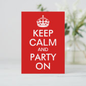 Red Keep Calm en party on Birthday Kaart (Staand voorkant)