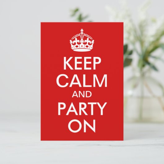Red Keep Calm en party on Birthday Kaart (Staand voorkant)