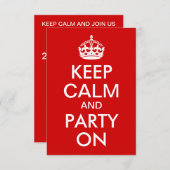Red Keep Calm en party on Birthday Kaart (Voorkant / Achterkant)