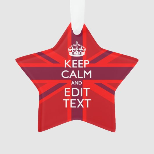 Red Keep Calm heeft Jouw tekst op vlag van de Unie Ornament (voorkant)