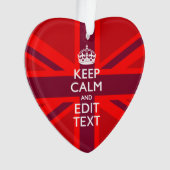 Red Keep Calm heeft Jouw tekst op vlag van de Unie Ornament (voorkant)