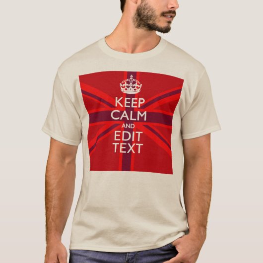 Red Keep Calm heeft Jouw tekst op vlag van de Unie T-shirt (Voorkant)