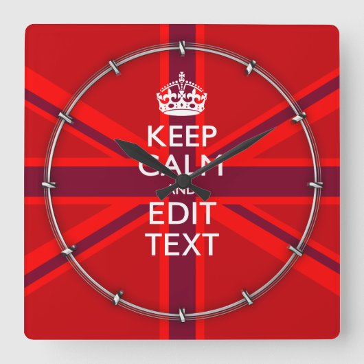 Red Keep Calm heeft Jouw tekst op vlag van de Unie Vierkante Klok (Voorkant)