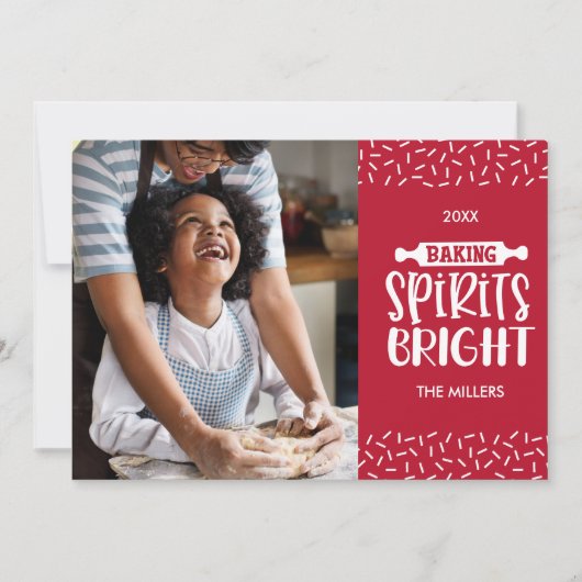 Red | Kerst Bakken Geesten Bright Foto Feestdagenkaart (Voorkant)
