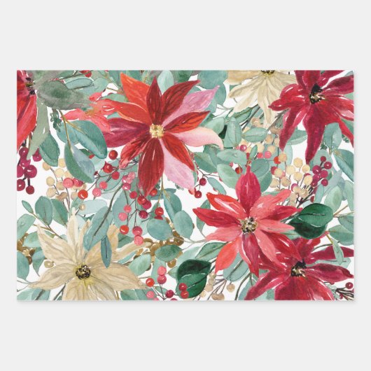Red kerst Poinsettia Inpakpapier Vel (Voorkant 3)
