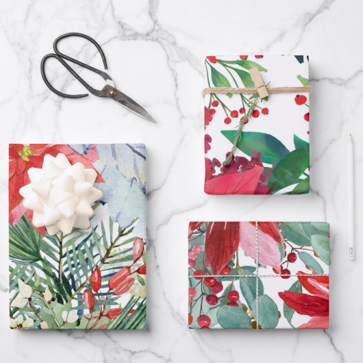 Red kerst Poinsettia Inpakpapier Vel (Voorkant)