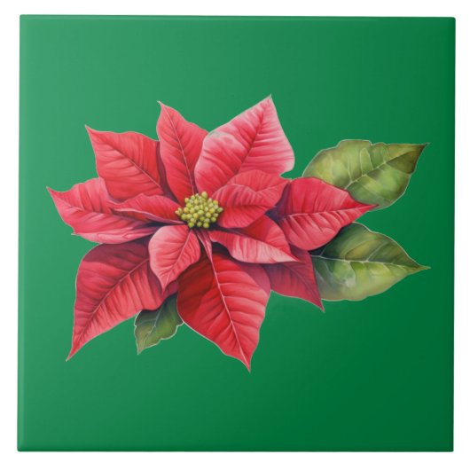 Red kerst Poinsettia Tegeltje (Voorkant)