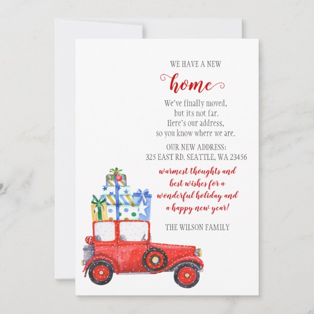 Red Kerstauto We hebben vakantiekaarten verplaatst (Voorkant)