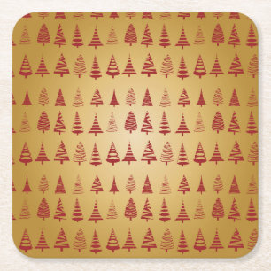 Red kerstboom modern op Gold Kartonnen Onderzetters