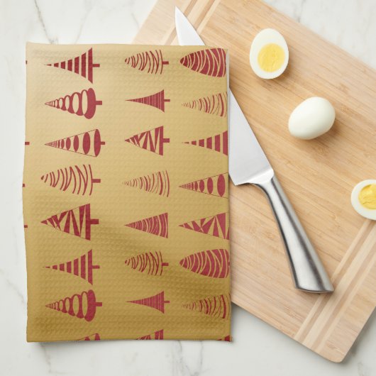 Red kerstboom modern op Gold Theedoek (Quarter Fold)