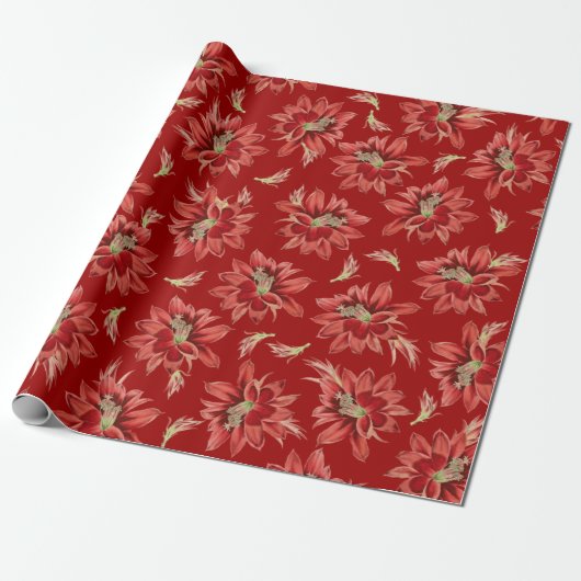 Red Kerstcactus Flowers Pattern Cadeaupapier (Uitgerold)