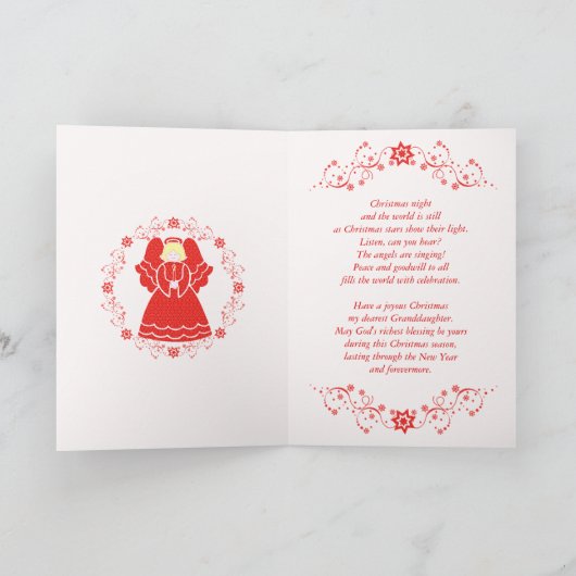 Red kerstengel voor kleindochter feestdagen kaart (Binnen)