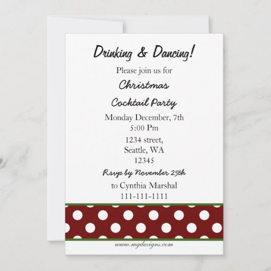 Red Kerstfeest Cocktails Kaart (Achterkant)