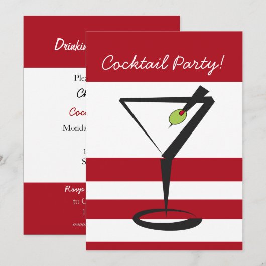 Red Kerstfeest Cocktails Kaart (Voorkant / Achterkant)