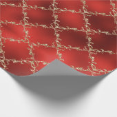 Red Kerstfeestdag Gold Glitter Damask Gift Cadeaupapier (Hoek)