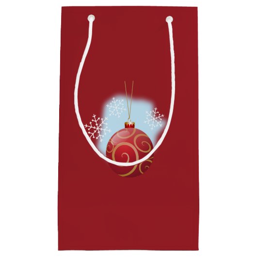Red Kerstmis Bauble en Snowflakes Klein Cadeauzakje (Voorkant)