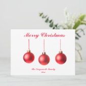 Red Kerstmis Baubles decoratieve fotoplatte kaart (Staand voorkant)