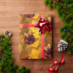 Red Kerstmis Baubles op goud Cadeaupapier