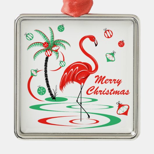 Red Kerstmis Flamingo Baubles kerstvierkant Metalen Ornament (Voorkant)