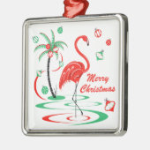 Red Kerstmis Flamingo Baubles kerstvierkant Metalen Ornament (Links)
