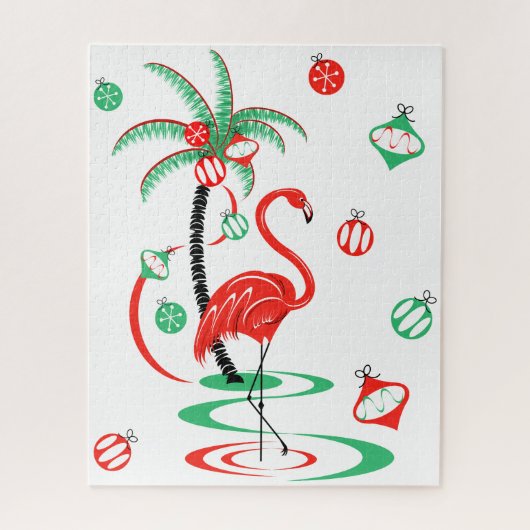 Red Kerstmis Flamingo Baubles Legpuzzel (Verticaal)