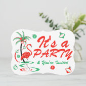 Red Kerstmis Flamingo Baubles Party steun Kaart (Staand voorkant)