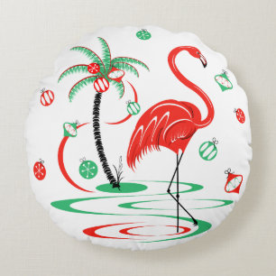 Red Kerstmis Flamingo Baubles Rond Kussen
