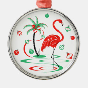Red Kerstmis Flamingo Baubles ronde Metalen Ornament