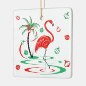 Red Kerstmis Flamingo Baubles Tekstvierkant Keramisch Ornament (Links)