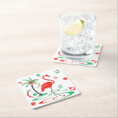 Red Kerstmis Flamingo Baubles vierkant Kartonnen Onderzetters (Insitu)