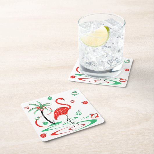 Red Kerstmis Flamingo Baubles vierkant Kartonnen Onderzetters (Insitu)